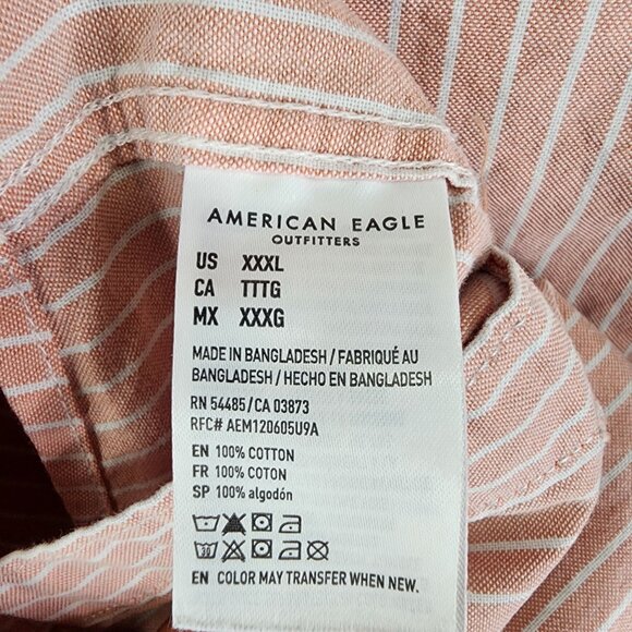 Men's American Eagle Super Soft Shirt Pink & White Striped Button-Down Size 3XL - Picture 4 of 8